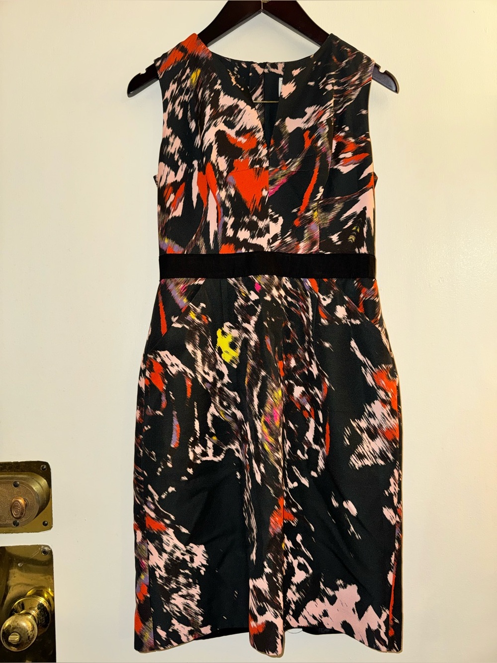 Milly Black Sheath Dress with Pink, Orange & Yellow Abstract Print Size 4